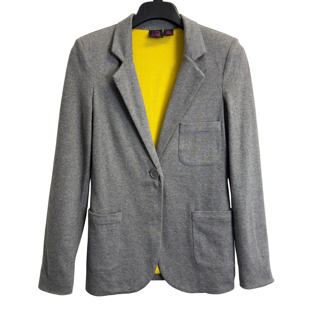 Material Girl Heather Gray Knit Blazer Yellow Lining Single Button Jacket Small